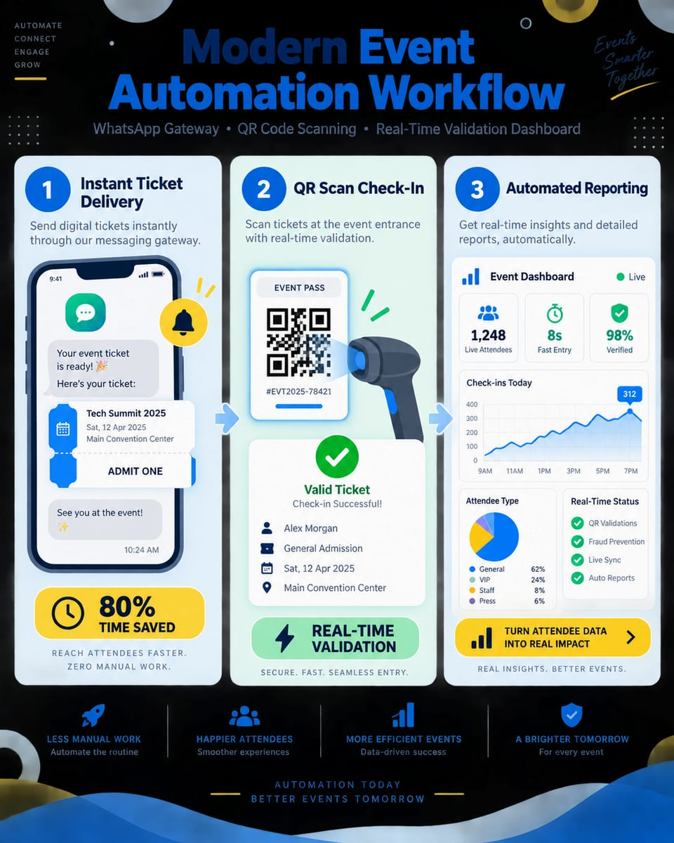 Tiket Digital Instan tanpa Manual Follow-Up: Automasi WhatsApp & QR Code Hemat 80% Waktu Panitia